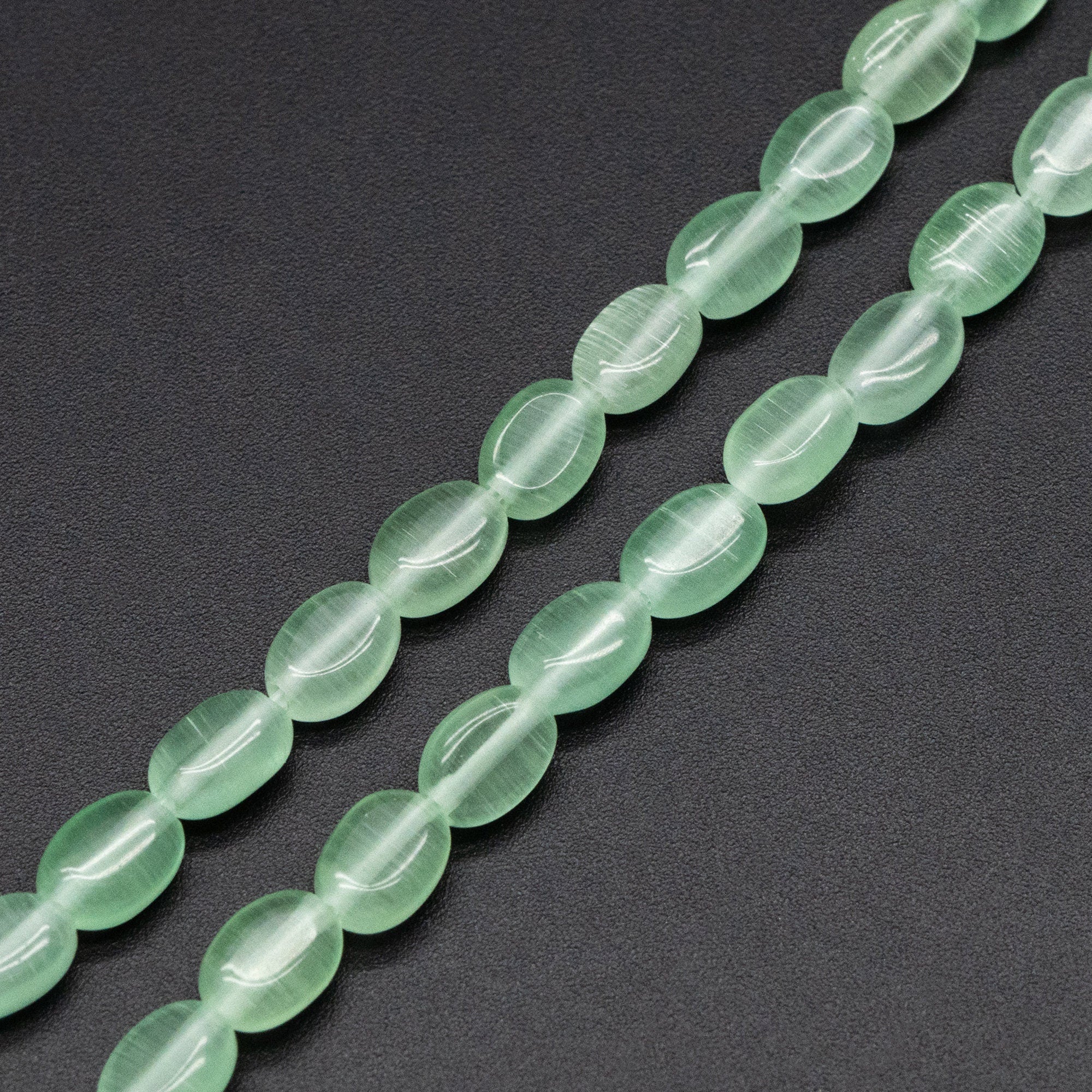 Cats Eye Beads Flat Oval 7x5mm, Full 14.5 inch strands (TR-077)